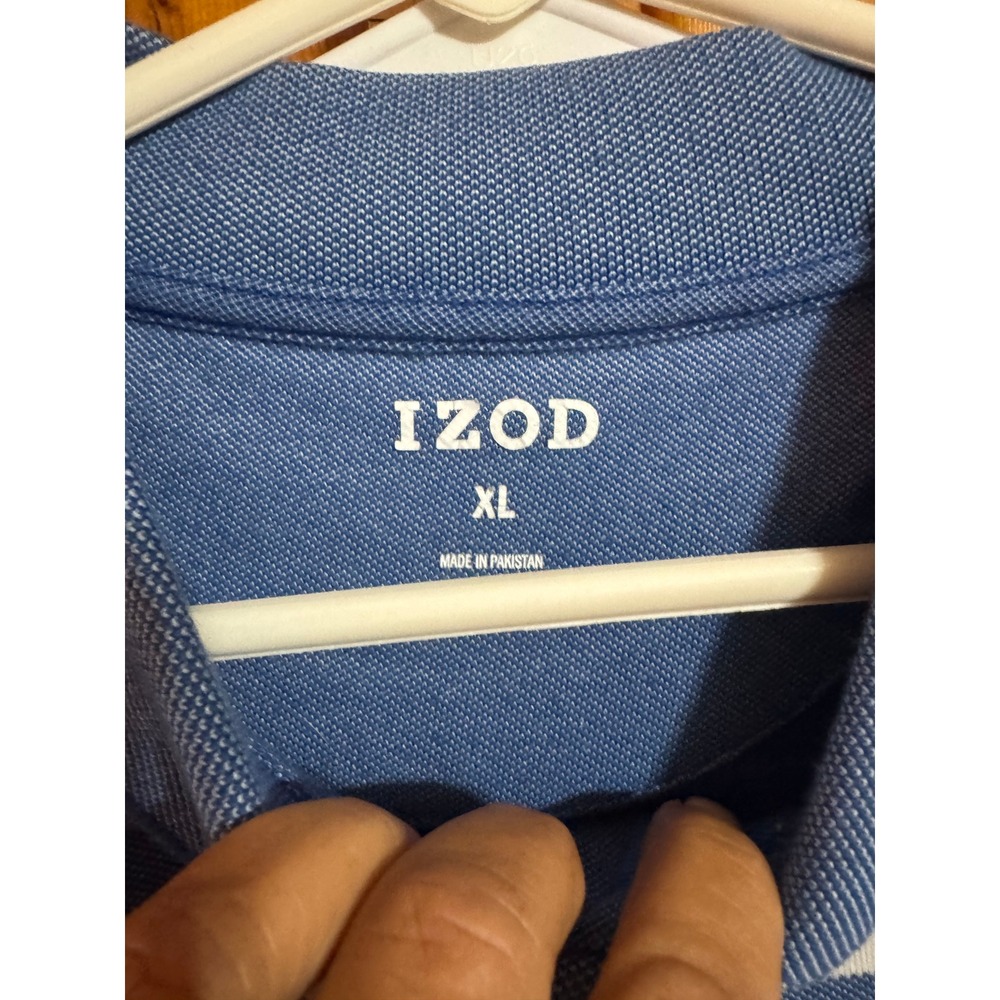 IZOD Mens XL Blue Pique Polo Shirt Striped Chest Lavender Short Sleeve Casual